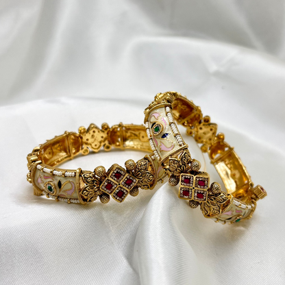 Regal Ruby-Enamel Rajwadi Bangles